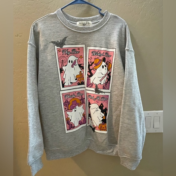 Gray Halloween Ghost Sweatshirt - Picture 1 of 2